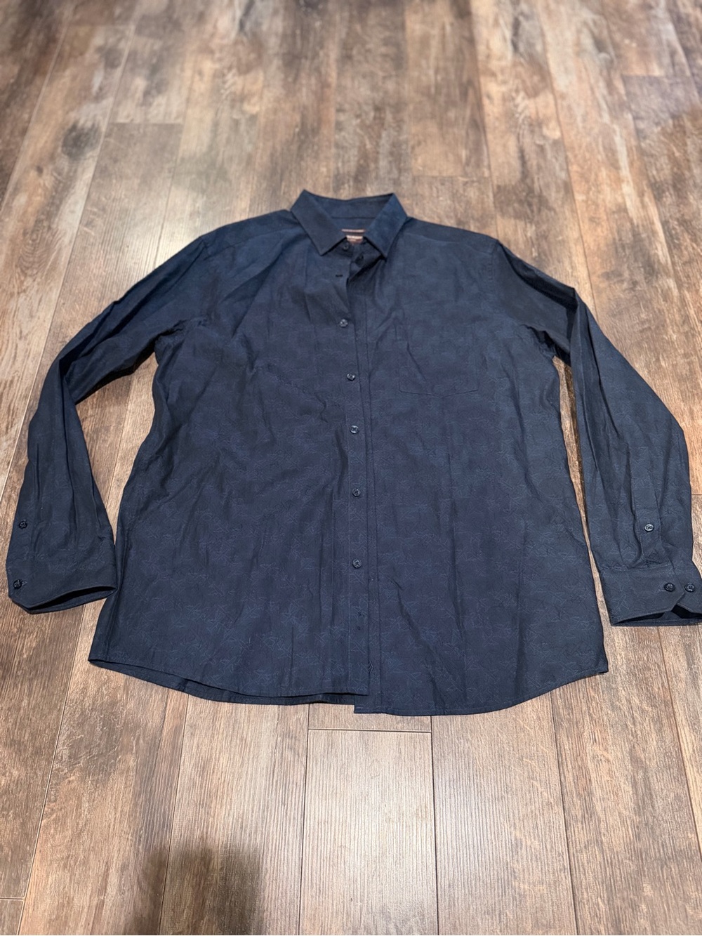Johnston & Murphy Navy Textured Long-Sleeve Button-Down Shirt Airplane Pattern